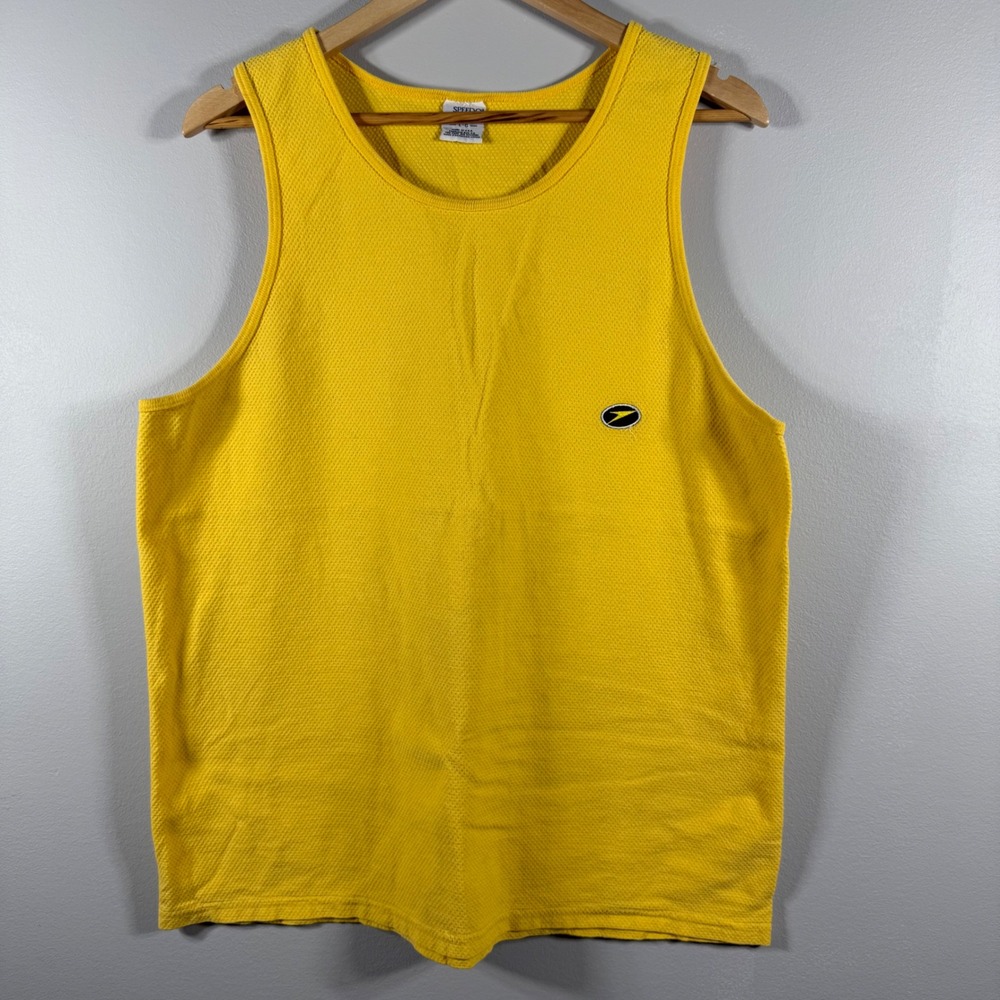 Speedo Vintage Vertical Logo Graphic Tank Top Yellow Large